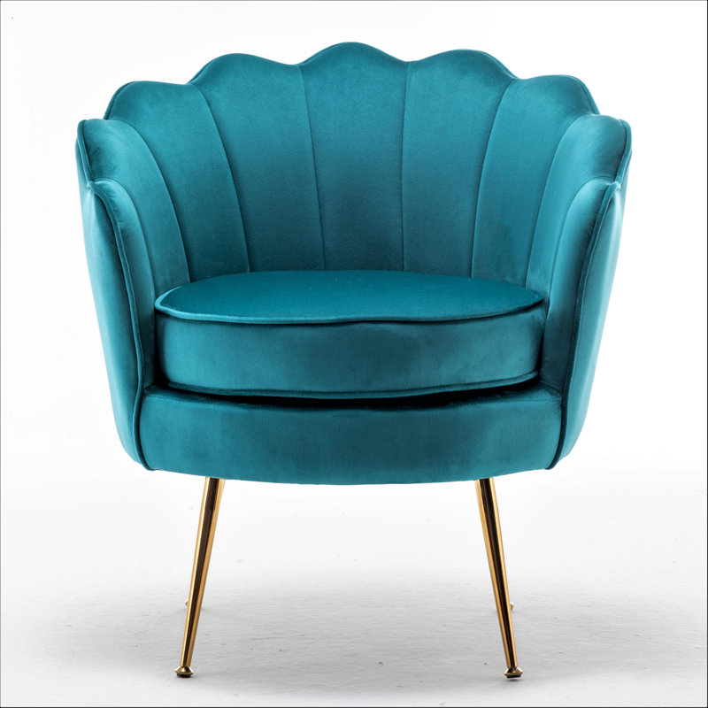 Elanora Velvet Barrel Chair, Greenish Blue Velvet
