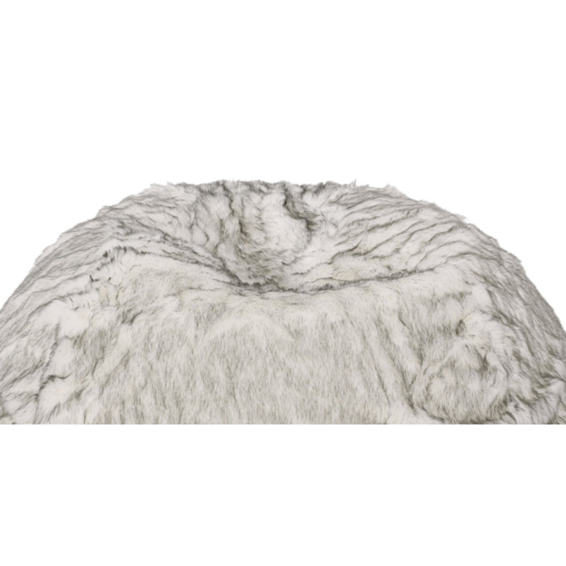Negar 5 Foot Rounded Short Faux Fur Bean Bag, White/Gray Faux Fur