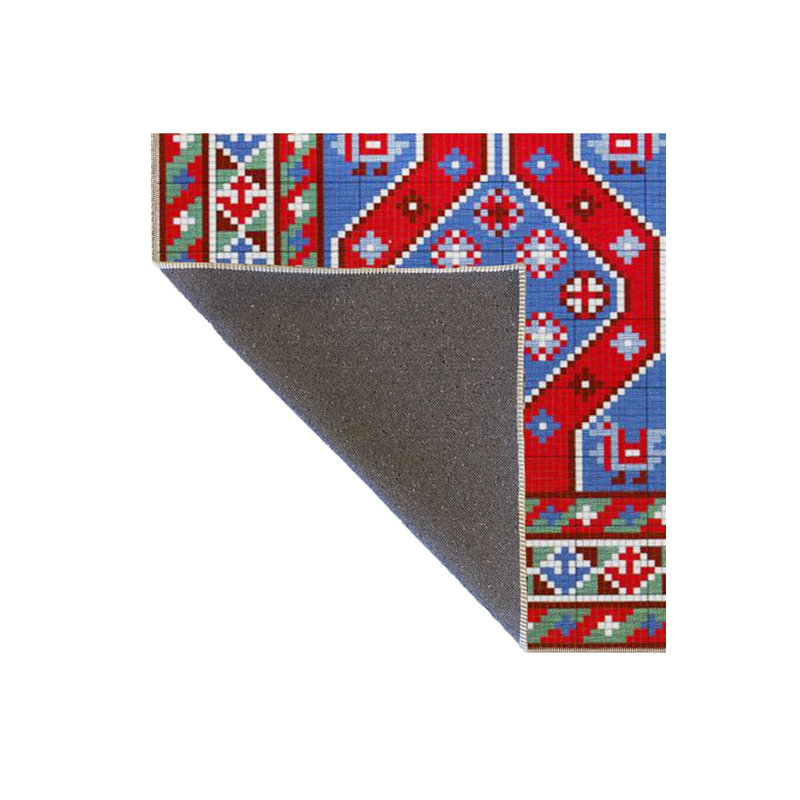Tapis bleu tissé à motif géométrique, Sous-tapis carré 3 pi 3 po inclus