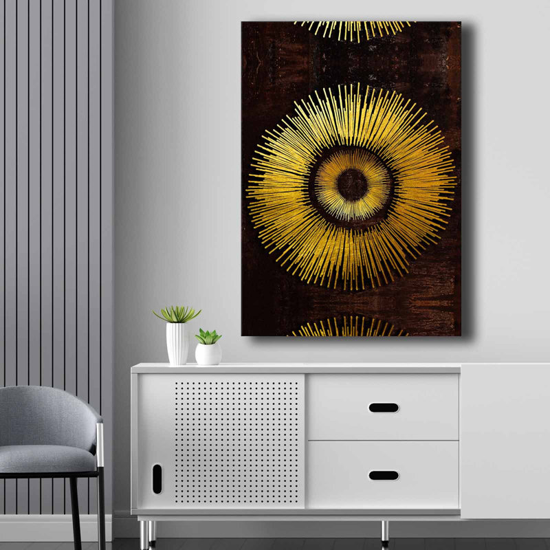 Superbe peinture décorative sur toile, dorée et brune, 27,6 po x 39,4 po | 100% toile (épaisseur: 0,11 pouce) et cadre 100% bois de pin (épaisseur: 0,9 pouce) | Élégante décoration intérieure pour le salon et les espaces de bureau