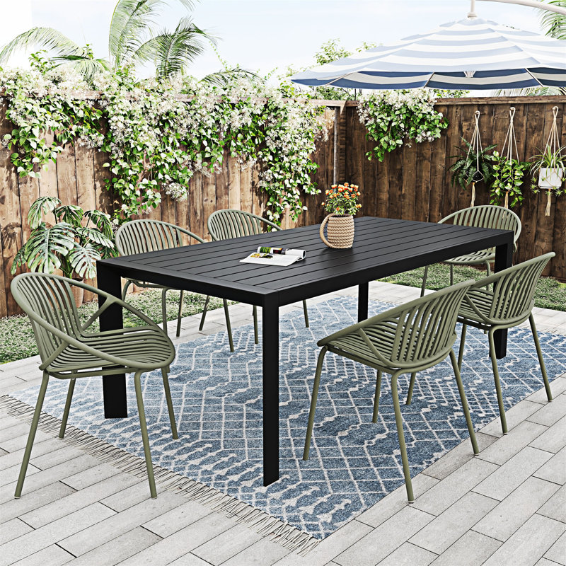Ensemble repas d'extérieur 7 pièces avec chaise empilable, Vert