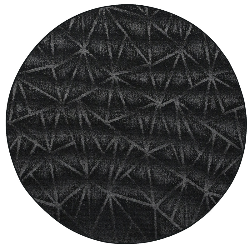 Tapis raffiné à imprimé raffiné noir, Rond 10 pi