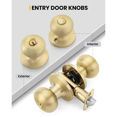 Boutons de porte intérieurs dorés, bouton de porte de chambre à coucher, boutons intérieurs de porte en vrac, bouton de porte d'intimité doré brossé pour chambre à coucher ou salle de bain (1 paquet)