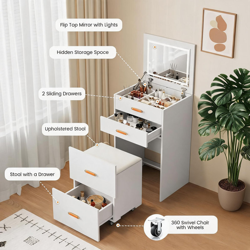 Meuble-lavabo 3 en 1 avec miroir DEL, White
