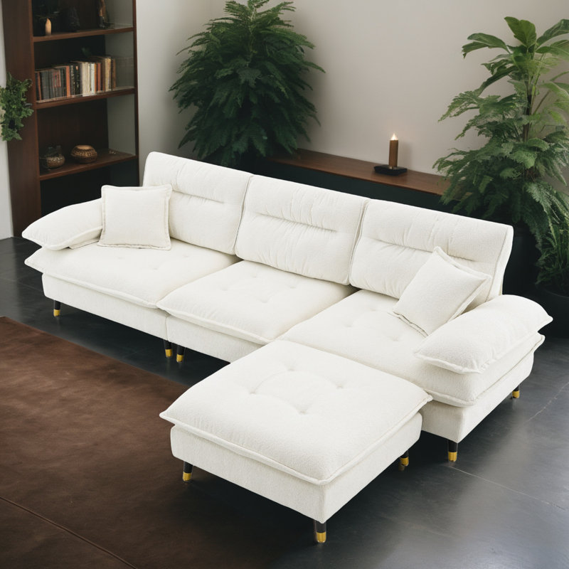 Canapé modulaire réversible en L de 106 po avec repose-pieds pour salon, Chenille beige