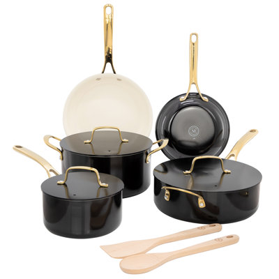 Martha Stewart Galway 10 Piece Ceramic Nonstick Enameled Aluminum Cookware Set in Black