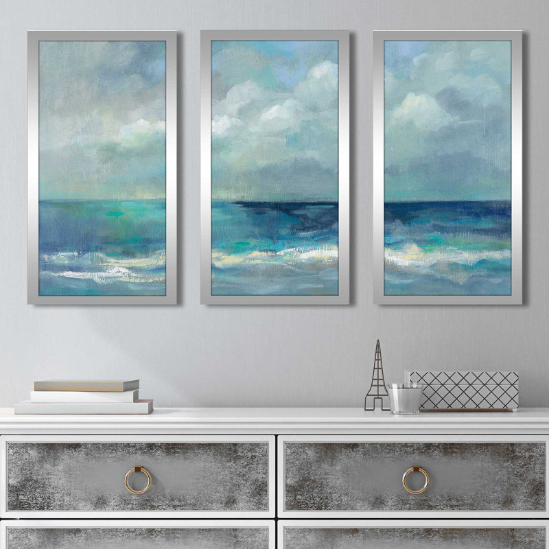 Nuage et mer - peinture sur cadre 3 pièces, L 40,5 po x H 25,5 po x P 1 po