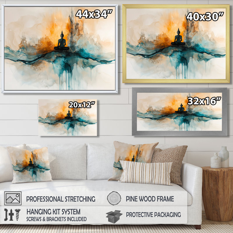 «Whispering Light Of Buddhism III» - Décoration murale bouddhisme, H 24 po x l 32 po, Doré