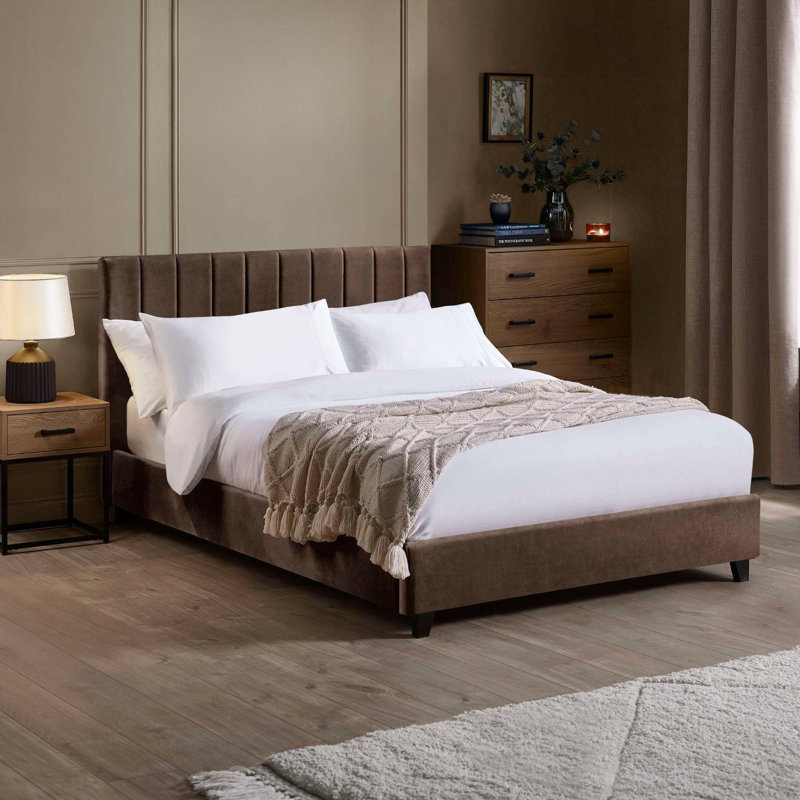 Osias Linen Upholstered Ottoman Bed Frame, Kingsize (5'), Brown