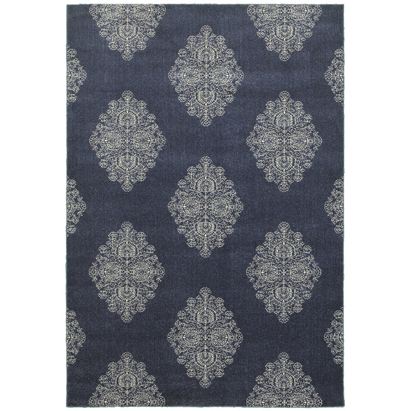Tapis géométrique bleu / ivoire Darren, Rectangle 9 pi 10 po x 12 pi 10 po