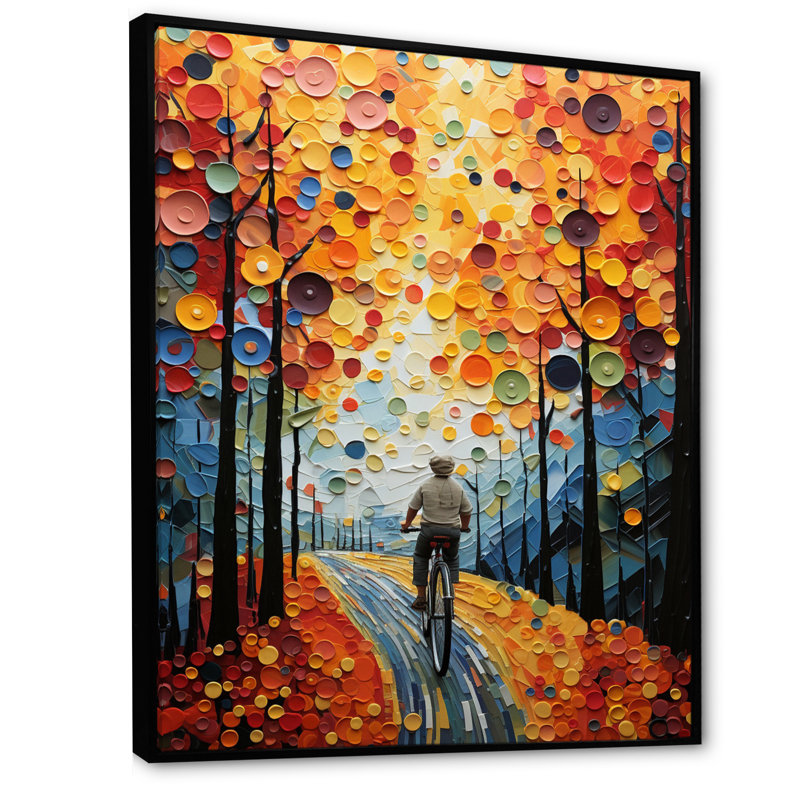 Vélo voyage pointillisme, reproduction d'art sur toile, Cadre flottant noir, H 40 po x l 30 po x P 1,5 po