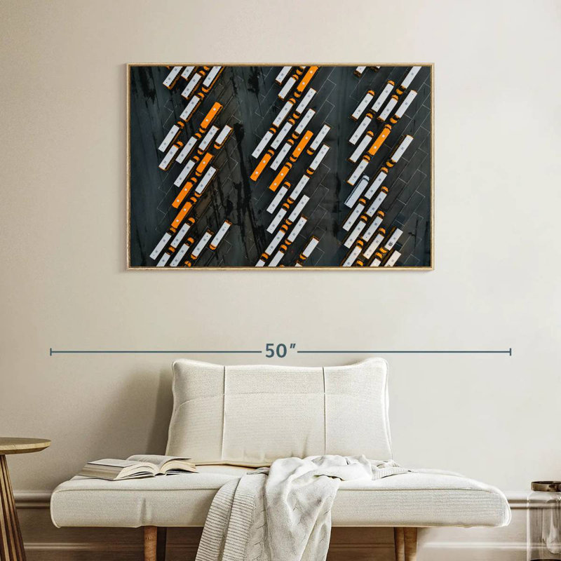 North Carolina School Buses, Floating Frame Natural Wood, 40" X 27"