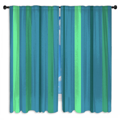 Rideaux vert et bleu à rayures transparentes et obscurcissantes - 2 panneaux