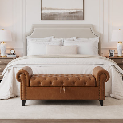 51" Faux Leather Upholstered Storage Bench with Rolled Arms