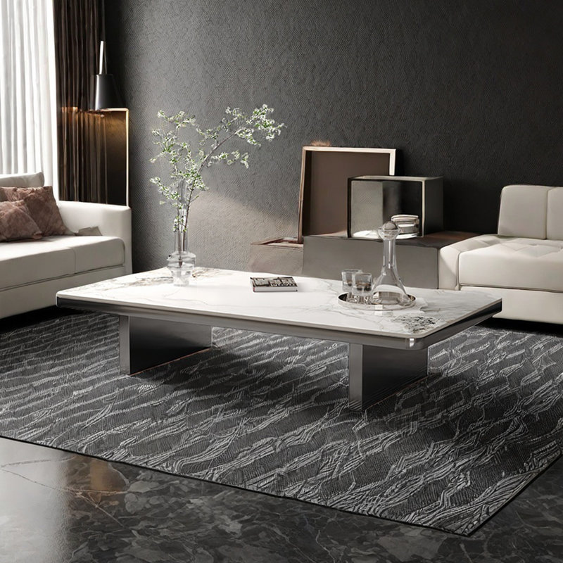 Rectangular rock slab floating coffee table, 13.8" H x 55.1" L x 31.5" W, White