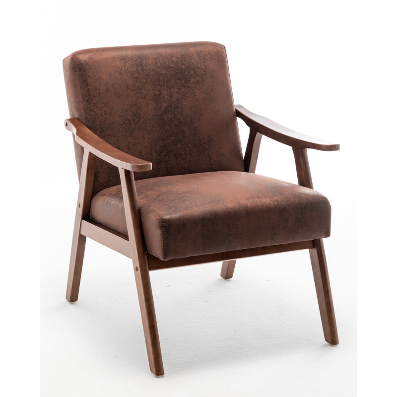Chaise brune en microfibre For Living, fauteuil de détente Mid-Century Modern Elegant Design, microfibre, bois massif