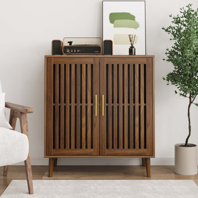Sideboard Buffet Cabinet With Louvered Doors & Adjustable Shelves – Walnut Coffee Bar Storage Cabinet For Kitchen, Dining, Living Room, Or Entryway, 31.5" W