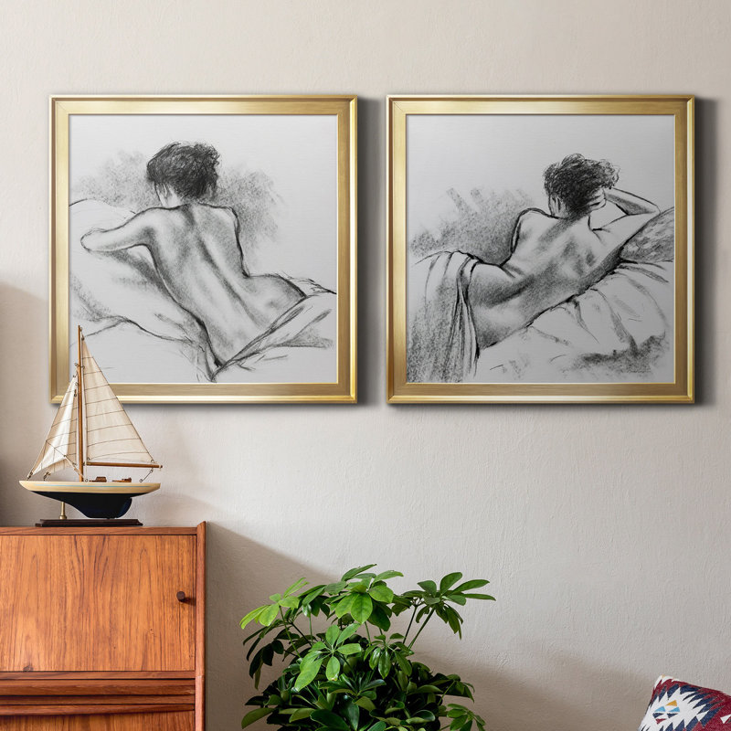 Doux dimanche I - impression sur toile encadrée 2 pièces, Or, H 17,5 po x l 35 po x P 1,5 po
