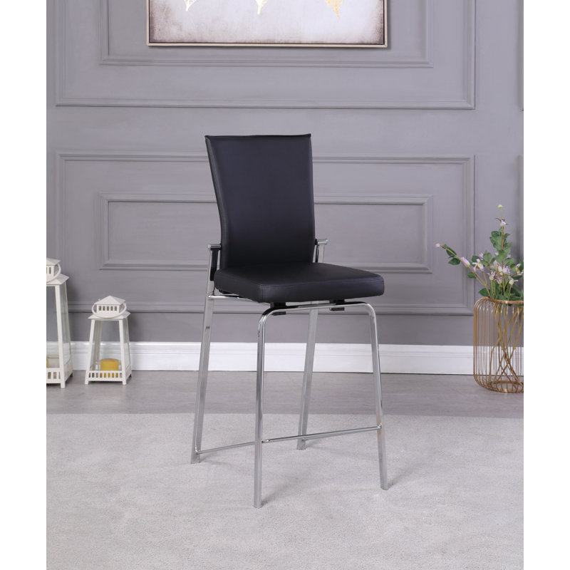 Tabouret Belma, Similicuir noir / structure chromée, Tabouret de comptoir (siège d'une hauteur de 26 p