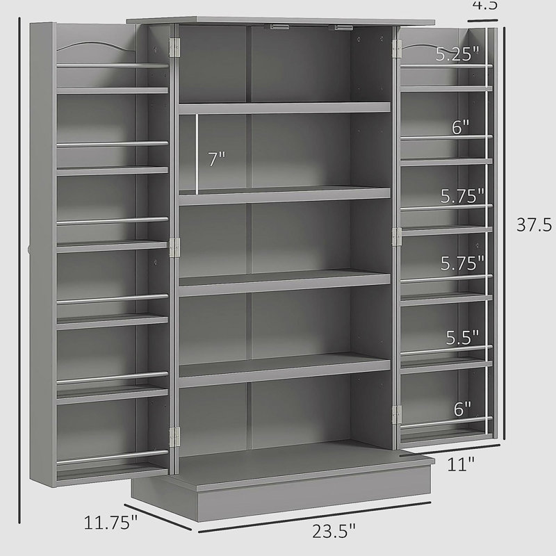 Armoire de cuisine, armoire de rangement à 5 niveaux, garde-manger avec tablettes de porte, portes doubles, Gris