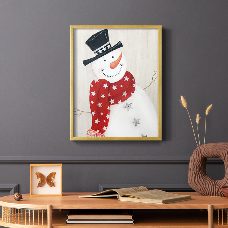 Festive Snowman I, reproduction encadrée - bois massif, H 10 po x l 8 po