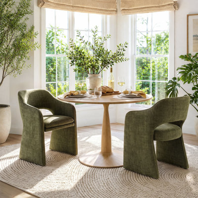 2 - Person Dining Table Sets With Round Table & 2 Upholstered Fabric Armchairs