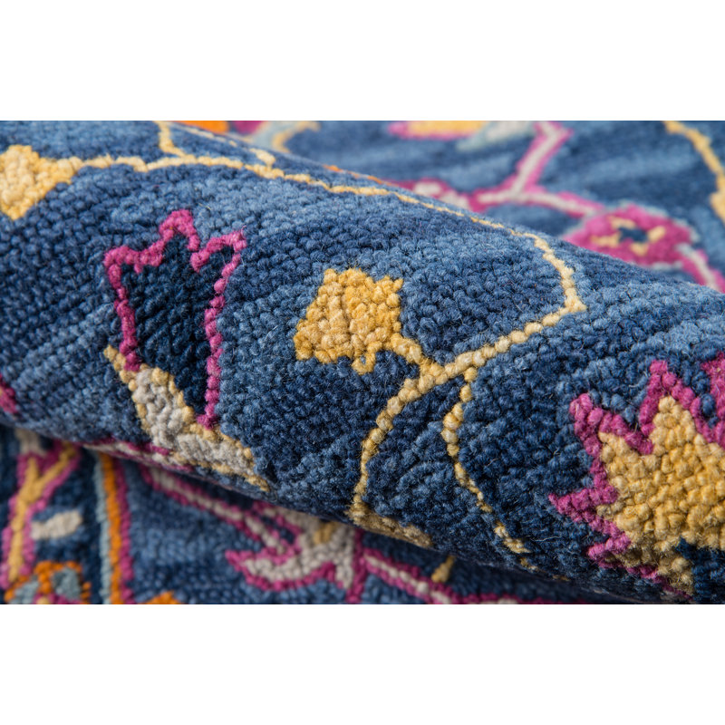 Tapis bleu en laine touffeté à la main Lancaster, Rectangle 5 pi x 8 pi