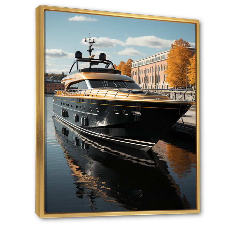 Port Dockside Elegance III - Décoration murale nautique et plage, Cadre flottant doré, H 44 po x l 34 po