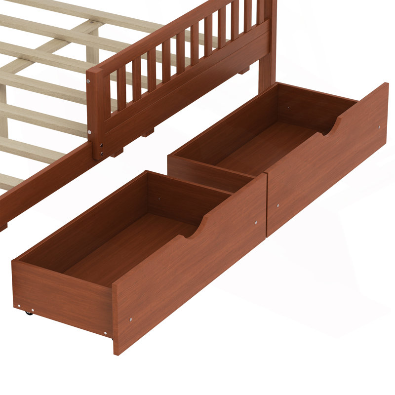 Size Wood Platform Bed With Guardrails On Both Sides And Two Storage Drawers,, Full