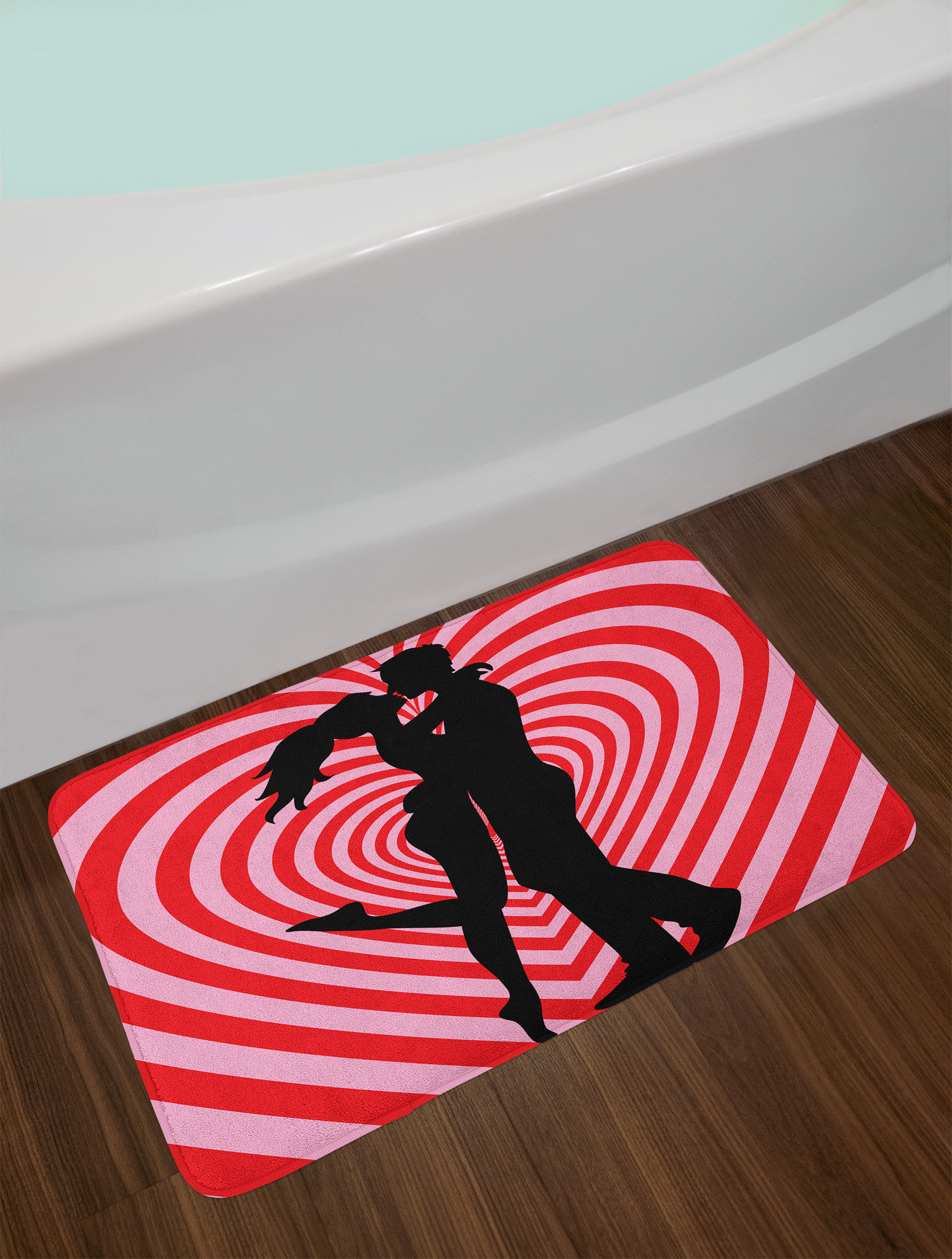 East Urban Home Kissing Plush Bath Mat, Couple on Whirlpool Heart, 30.2 ...