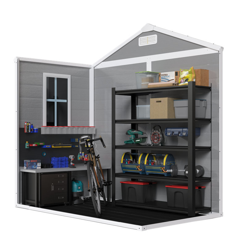 Waterproof 6x6 FT Outdoor Storage Shed - Light Grey, with Window, Lockable Doors, Ideal for Backyard Tool Storage
