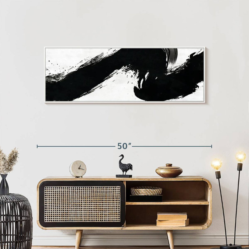 Coup abstrait, 46 po x 16 po, Cadre flottant blanc