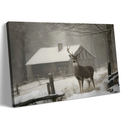 «Winter Deer», art mural sur toile, maison de campagne enneigée, impressions sur toile pour la maison, affiche de paysage rustique d'hiver, décoration murale de Noël pour le salon, l'entrée de la chambre à coucher, 18 po x 24 po
