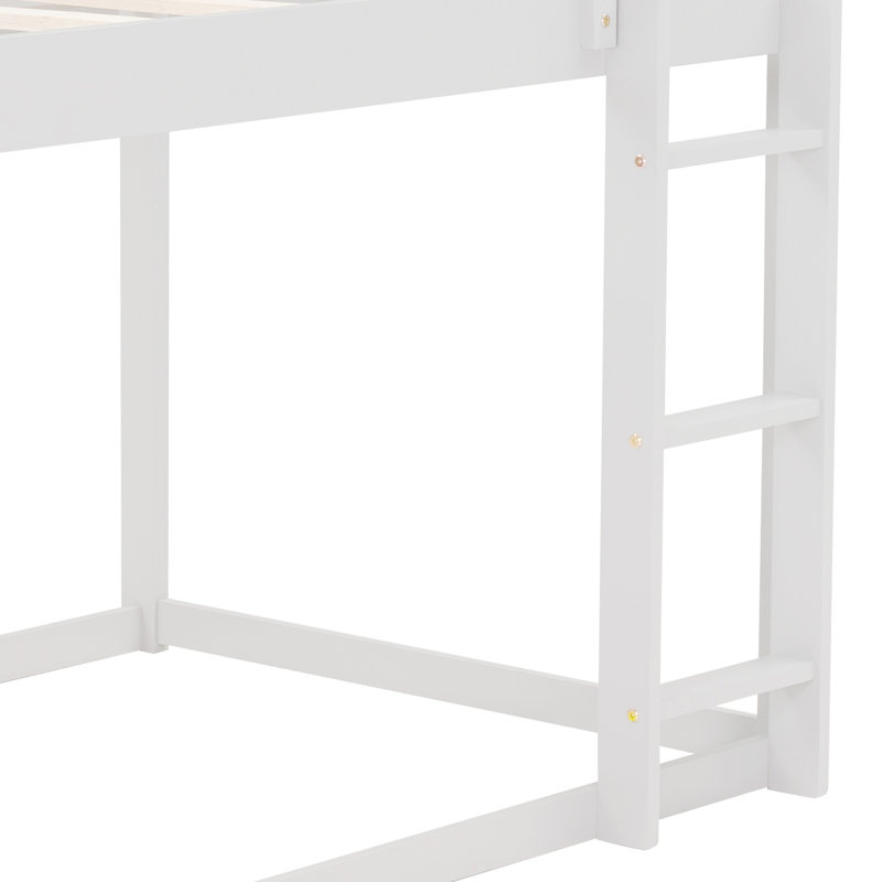 Lit simple superposé simple au-dessus de simple, lit maison avec échelle, blanc