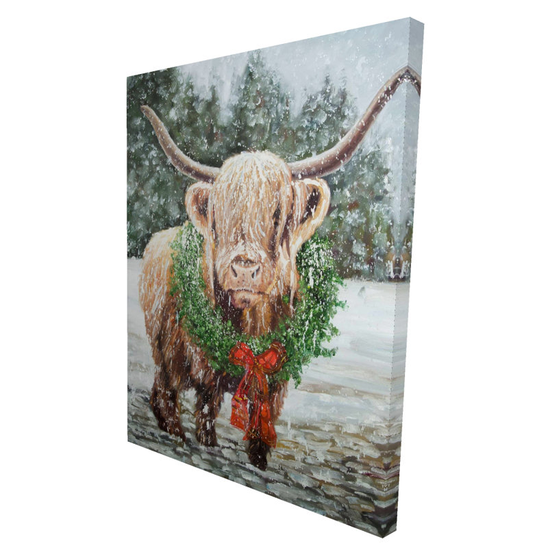 Décor de toile de salon Highland Christmas Cow - brun