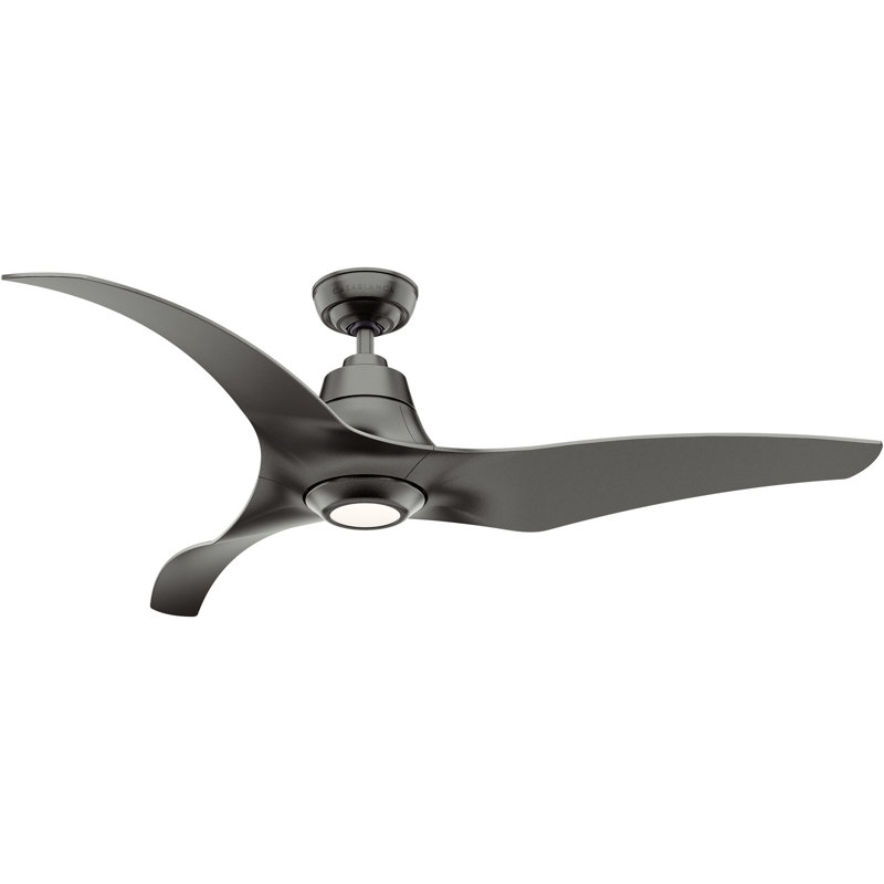Casablanca 60 inch Stingray ENERGY STAR® Damp Rated Ceiling Fan with LED Light Kit and Handheld Remote, 60, Black