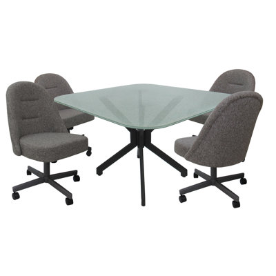 M235 Dinette Swivel Metal Caster Chairs  Crackle Glass