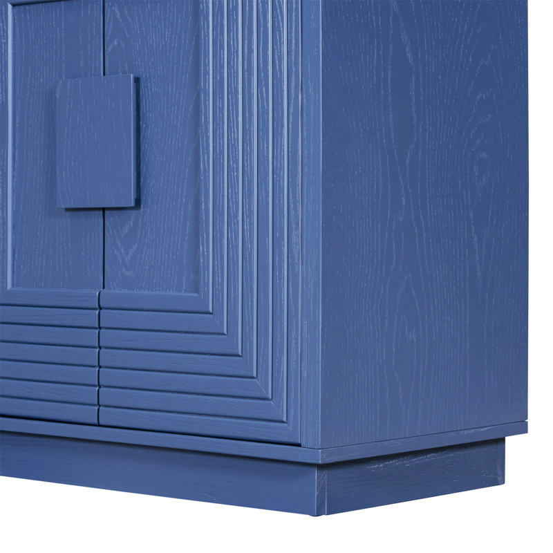Buffet rétro vieilli à 4 portes avec tablettes réglables et motif géométrique pour un rangement polyvalent