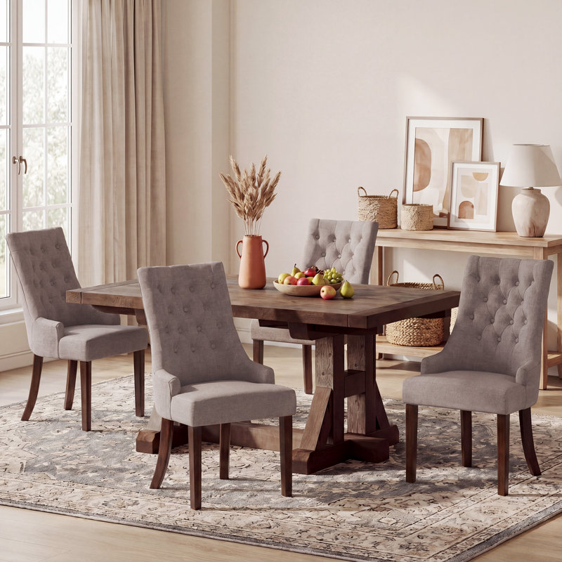 Tufted Parsons Chair Upholstered Dining Side Chair, Taupe