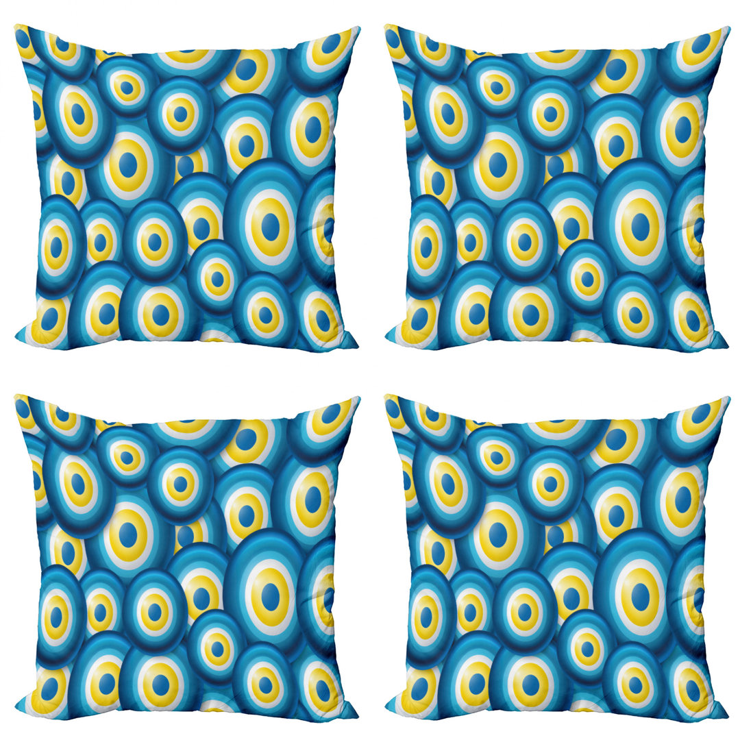 Ambesonne Evil Eye Decorative Throw Pillow Case Pack Of 4, Overlapping Evil Eye Cultural Ethnicity Turkish Positive Lucky Sign, Cushion Cover For Couch Living Room Car, 20", Blue White Yellow (Set of 4) Ambesonne 
