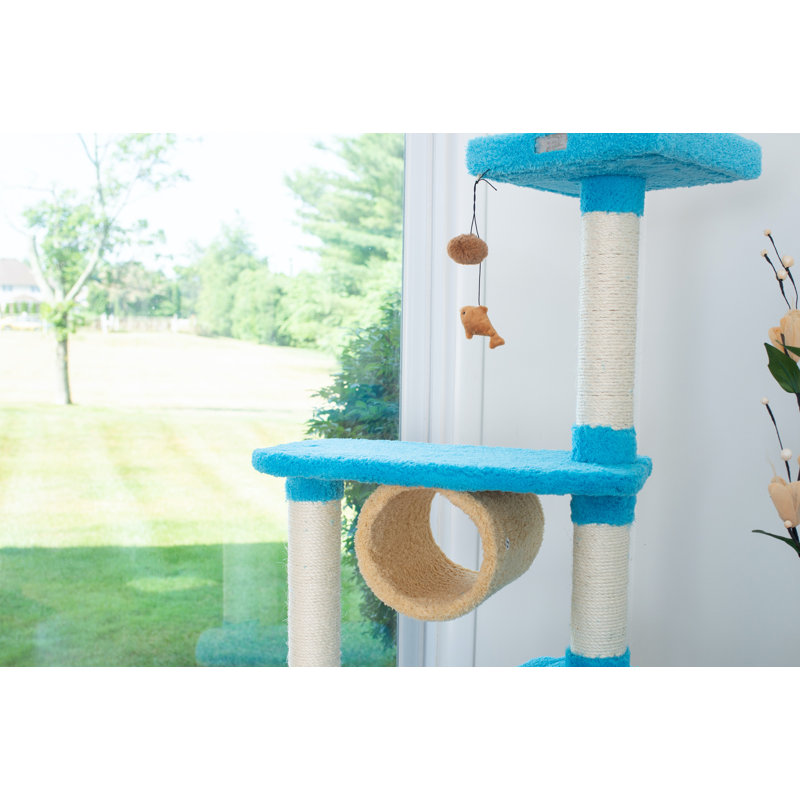 Sky Blue Multi-Level Cat Tree with Sisal Posts