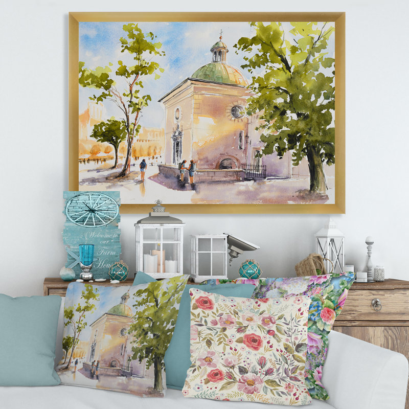 " Rustic Church In The Village ", 12" H x 20" W x 1" D, Gold