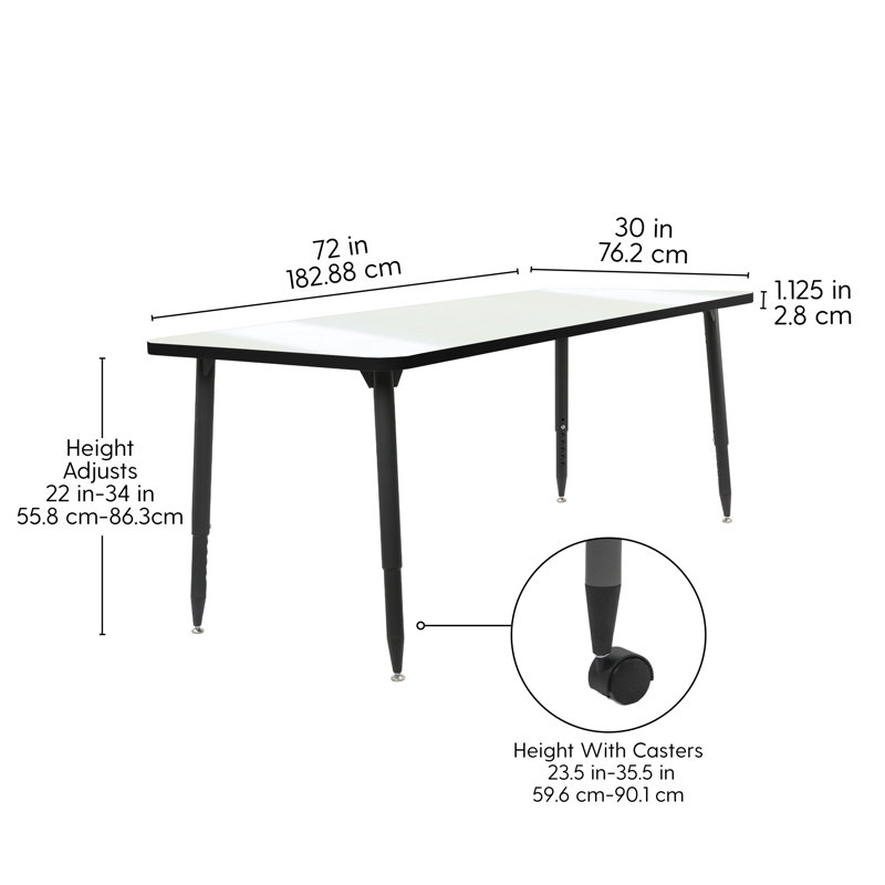 Table d'activité rectangulaire 24 x 48 avec pieds fuselés réglables Adapte, Noir, 30" x 72"