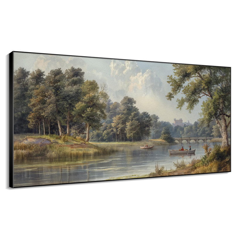 Grand paysage classique, scène de rivière sereine, forêt, chambre à coucher, grand art mural encadré, décoration intérieure (assemblage requis)