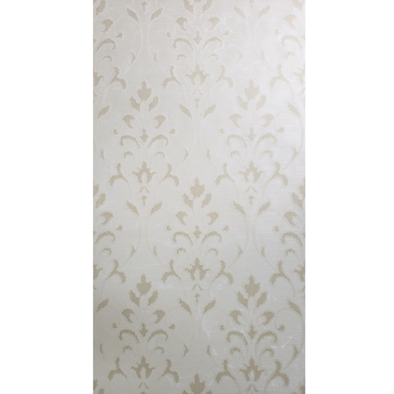 Papier peint velours damassé floqué beige et blanc métallique 3D