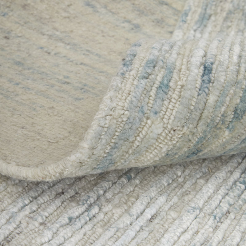 Brighton Handmade Wool Abstract Area Rug, Mint/Ivory, Rectangle 5'6" x 8'6"