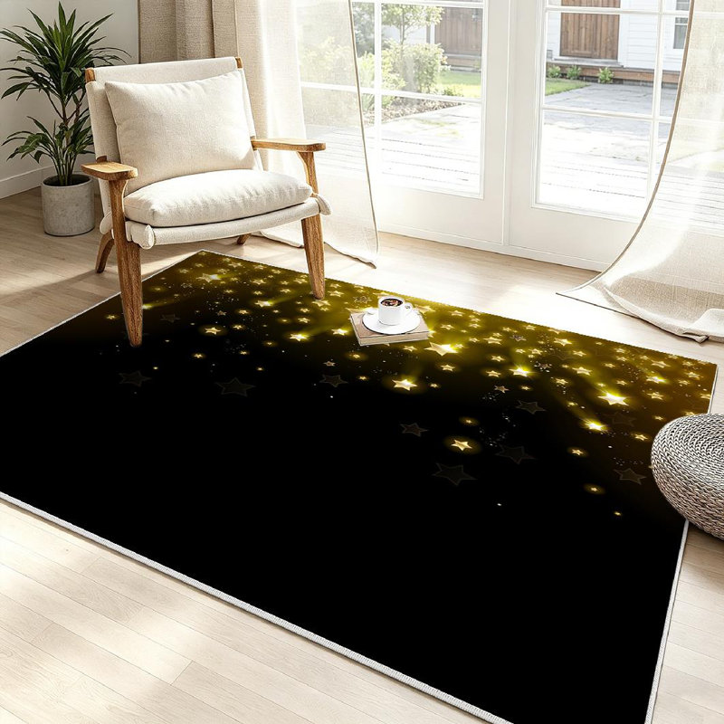 Tapis noir lavable à la machine étoiles étoiles du ciel et étoiles noires, Rectangle 39" x 63"