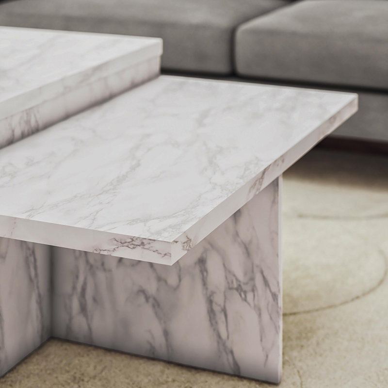 Brielle Two-Tiered Coffee Table, Faux White Marble