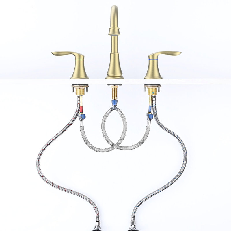 8 Inch Widespread Bathroom Sink Faucet In Brushed Gold - 2, 3 Hole, 360 Swivel Spout, Long-Term Reliability Corrosion Prevention