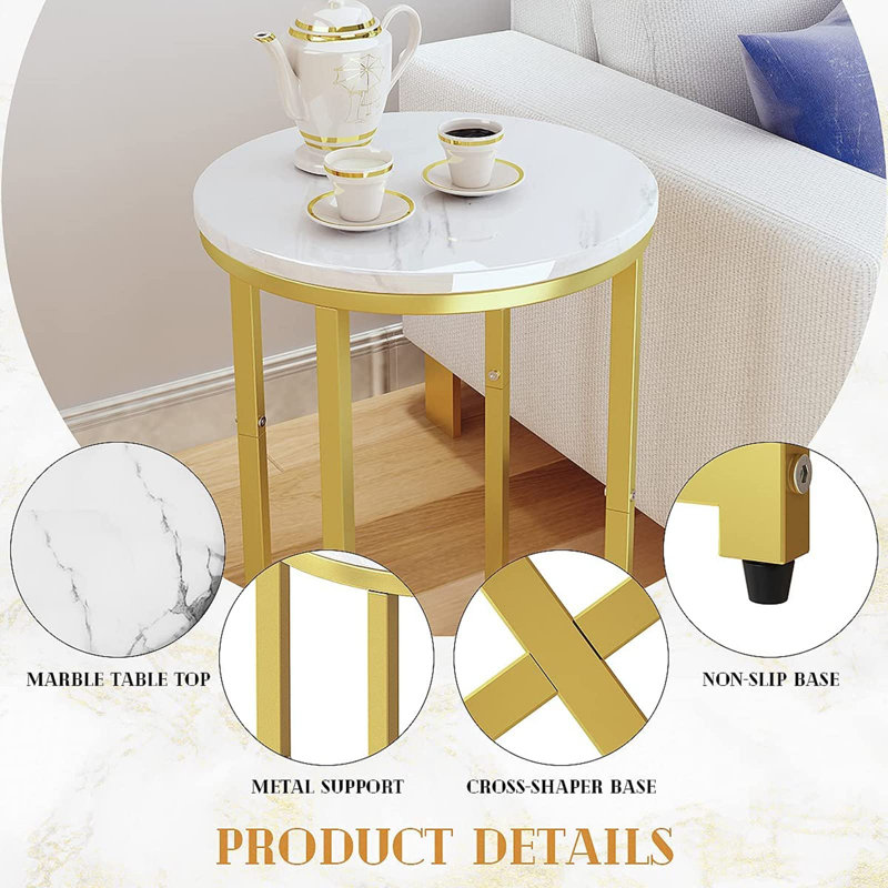 Faux Marble Side Table Set Of 2, Gold